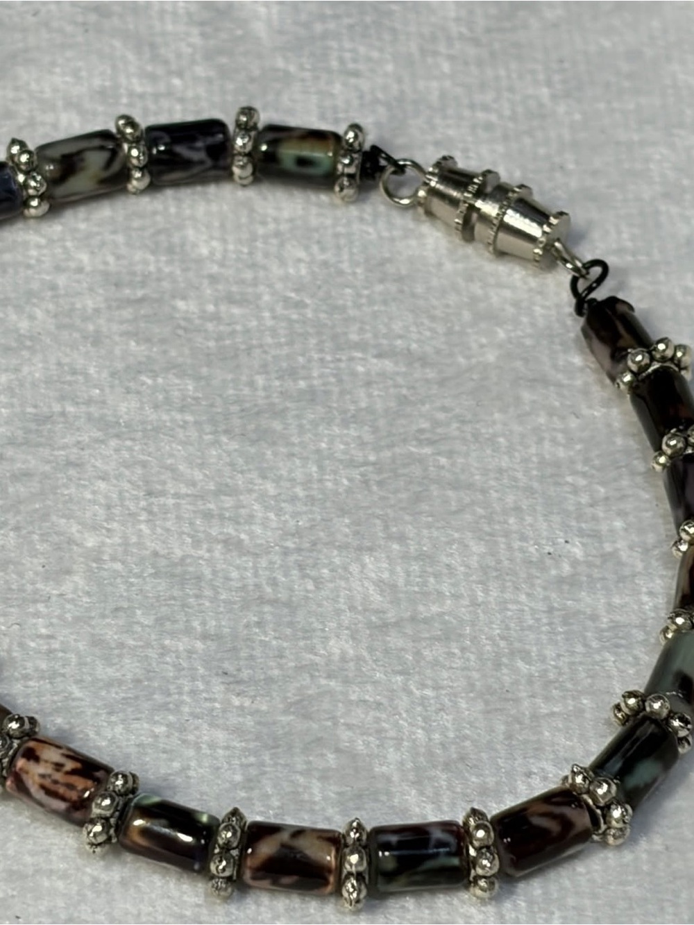 Multicolor Brown and Black Beaded Bracelet with Silver Accents